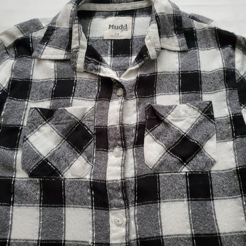 Mudd Girl’s Black And White Plaid Button Down Long Sleeve Shirt Size 7-8 - Picture 4 of 11